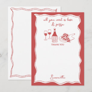 Rote handgezeichnete italienische Pizza-Wein-Jungg Dankeskarte