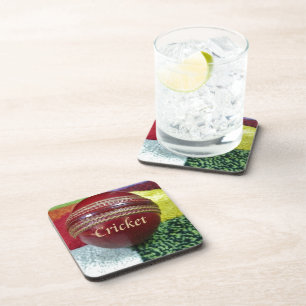 Rote-Hart-Ball-Ruhm-Cricket-Kunst-Mug-Coaster-Küch Getränkeuntersetzer