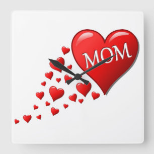 ROTE HÄRZTE FÜR DIE MAMA QUADRATISCHE WANDUHR