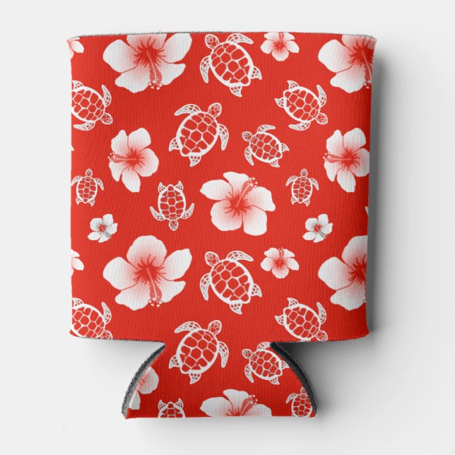 Rote Hawaiianische Schildkröten und Hibiskus Dosenkühler (Vorderseite)