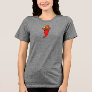 Rote heiße Kawaii-Pfeffer-Diva Mexikanischer Sombr Tri-Blend Shirt