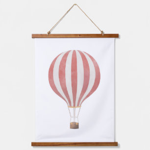Rote Heißluftballon-Nursery-Dekoration Wandteppich Mit Holzrahmen