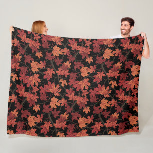 Rote Herbst-Ahornblätter auf Schwarz Fleecedecke