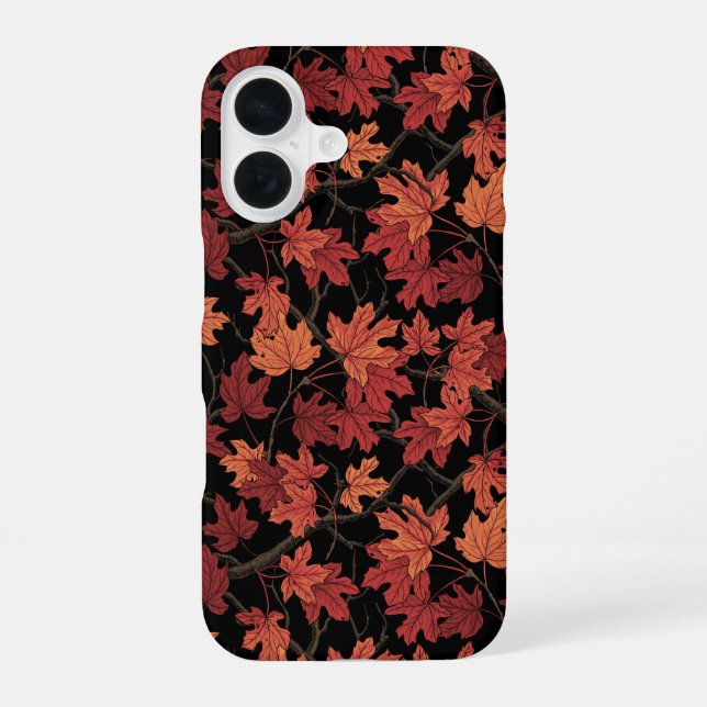 Rote Herbst-Ahornblätter auf Schwarz iPhone 16 Hülle (Rückseite)