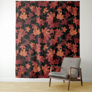 Rote Herbst-Ahornblätter auf Schwarz Wandteppich