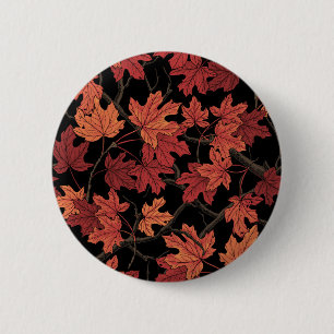 Rote Herbstahornblätter auf Schwarz Button