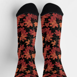 Rote Herbstahornblätter auf Schwarz Socken