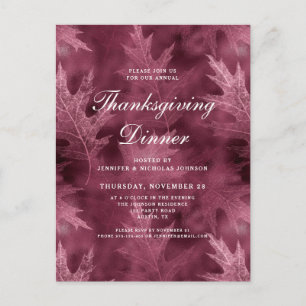 Rote Herbstblätter Thanksgiving-Dinner Einladungspostkarte