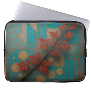 Rote Herbstblätter Türkis Geometrisches Mosaik Laptopschutzhülle