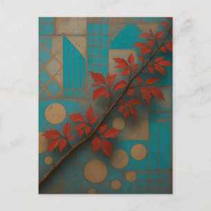 Rote Herbstblätter Türkis Geometrisches Mosaik Postkarte