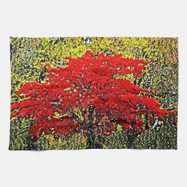 Rote Herbstmalerei Kunst Küche Handtuch (Horizontal)
