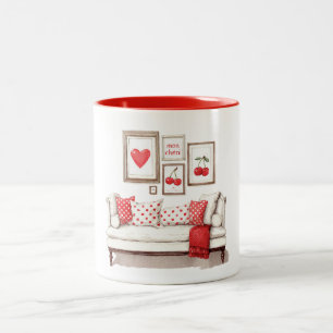 Rote-Herz-Kirschen-Liebe Zweifarbige Tasse