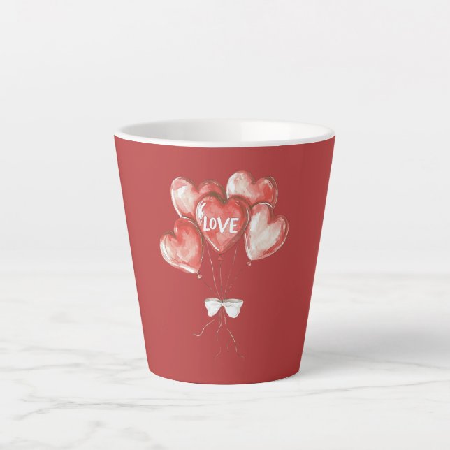 Rote Herz-Liebesballons Milchtasse (Vorderseite)