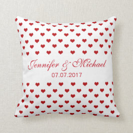 Rote Herz-personalisierte Namen u. Datums-Hochzeit Kissen