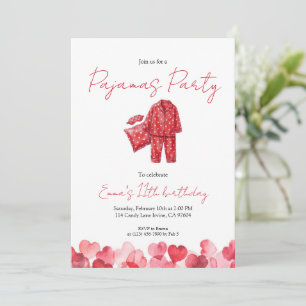 Rote Herz-Pyjama-Schlafparty-Geburtstag Einladung