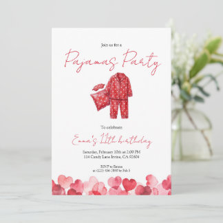 Rote Herz-Pyjama-Schlafparty-Geburtstag Einladung