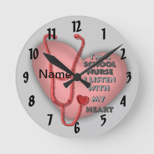 Rote Herz Schulkrankenschwester Runde Wanduhr