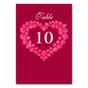 Rote Herz-Tischnummern der karminroten Hochzeit Tischnummer