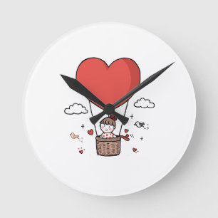 Rote Herz-Wanduhr – Valentinstag-Heimdekoration Runde Wanduhr