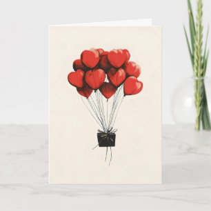 Rote Herzballons Geschenk Feiertagskarte