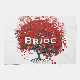 Rote Herzblatt-Baum-Hochzeit Handtuch