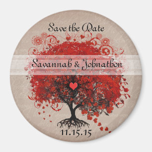 Rote Herzblatt-Baum Save-the-Date-Magnete Magnet