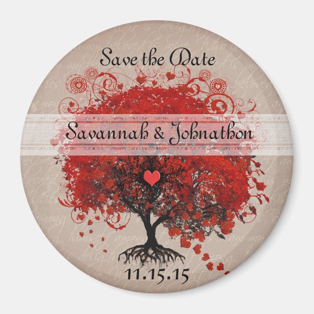 Rote Herzblatt-Baum Save-the-Date-Magnete Magnet (Vorne)
