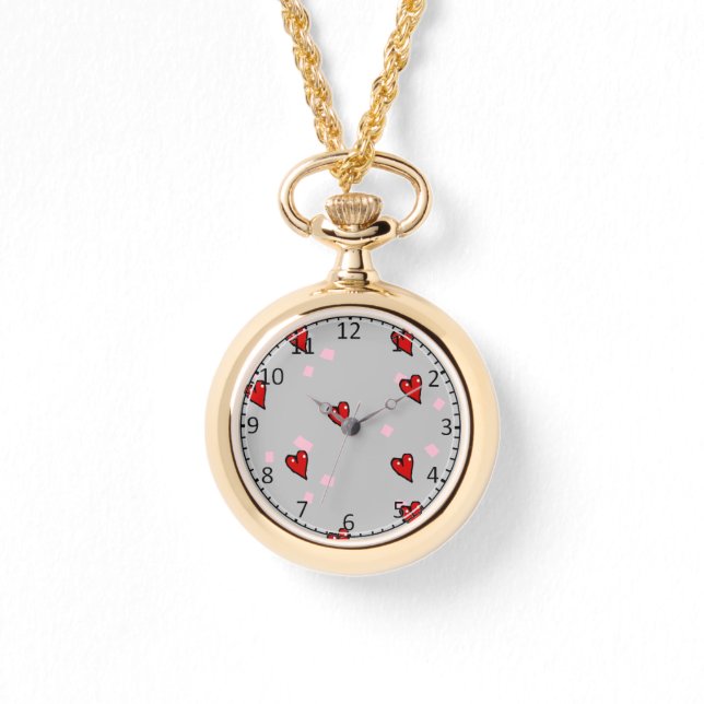Rote Herzen auf grau Armbanduhr (Vorderseite)