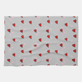 Rote Herzen auf grau Geschirrtuch