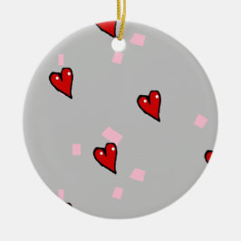 Rote Herzen auf grau Keramik Ornament