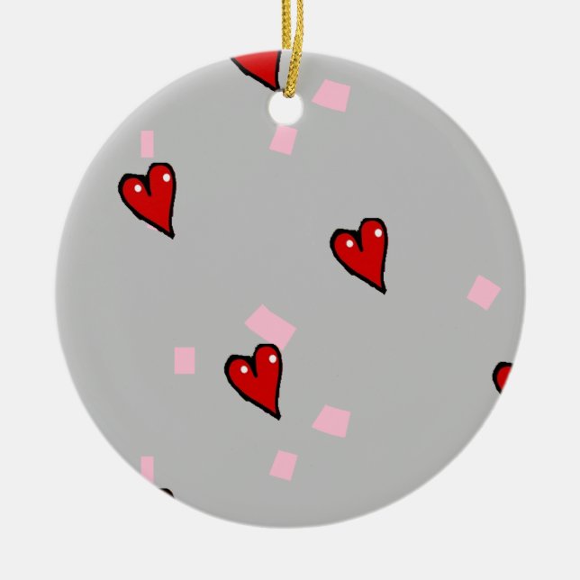 Rote Herzen auf grau Keramik Ornament (Vorne)