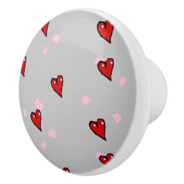 Rote Herzen auf grau Keramikknauf