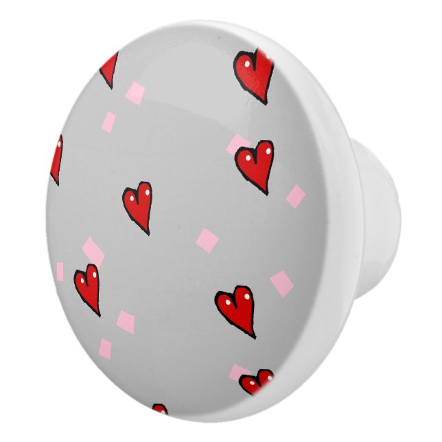 Rote Herzen auf grau Keramikknauf (Rechts)