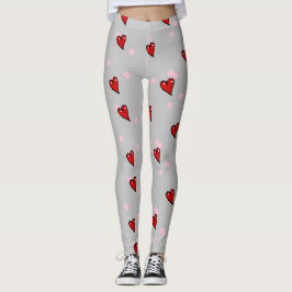 Rote Herzen auf grau Leggings