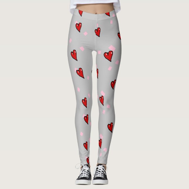 Rote Herzen auf grau Leggings (Vorderseite)