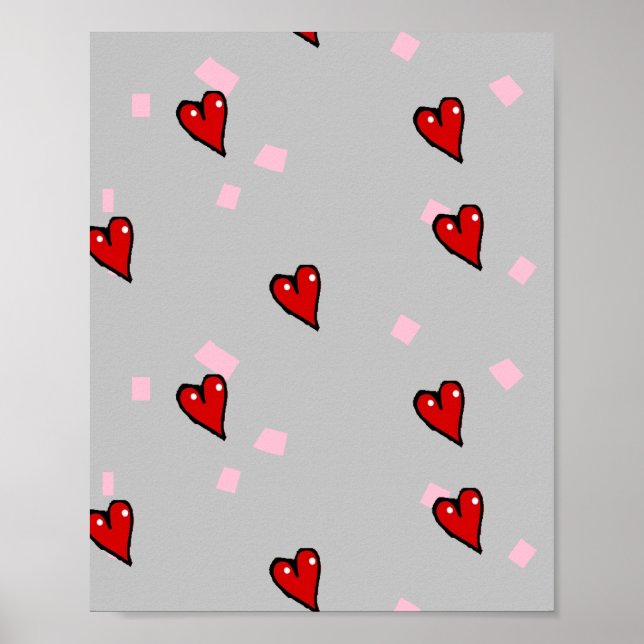 Rote Herzen auf grau Poster (Vorne)
