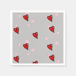 Rote Herzen auf grau Serviette