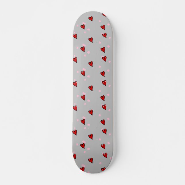 Rote Herzen auf grau Skateboard (Vorne)