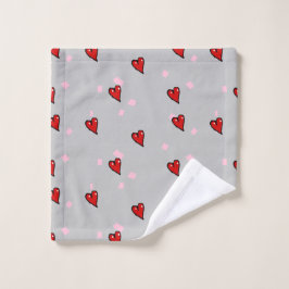 Rote Herzen auf grau Waschlappen