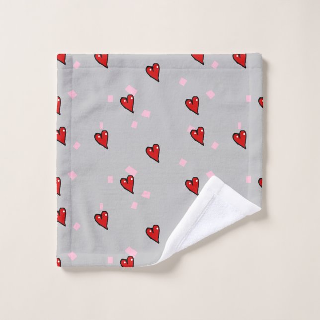 Rote Herzen auf grau Waschlappen (Waschlappen)