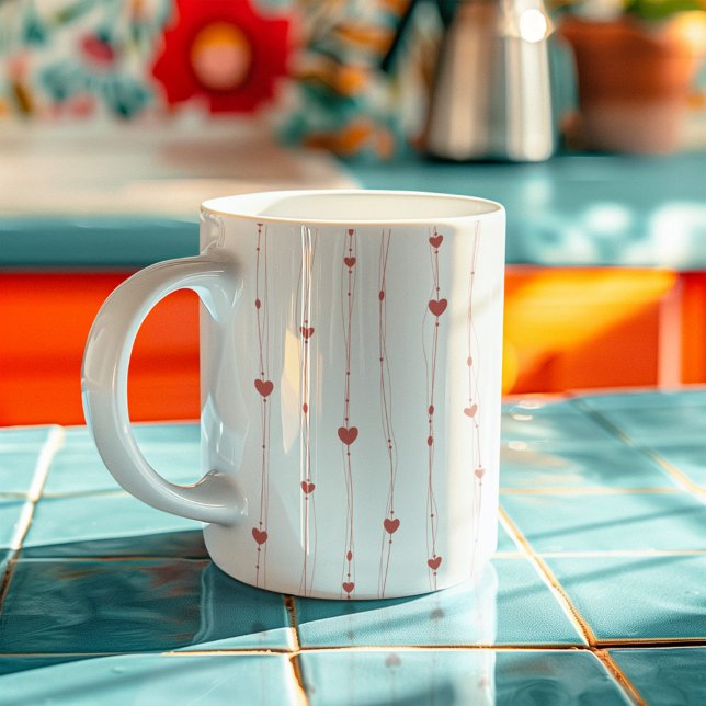 Rote Herzen auf Ribbons Nahtloses Muster Valentine Kaffeetasse (Von Creator hochgeladen)