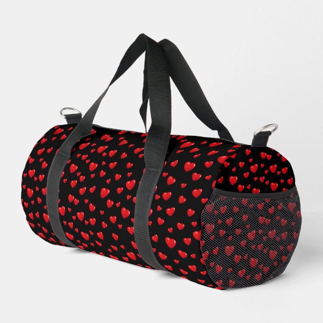 Rote Herzen auf schwarz Duffle Bag (Rechte Ecke)