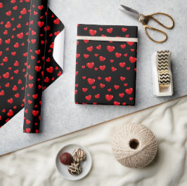 Rote Herzen auf schwarz Geschenkpapier