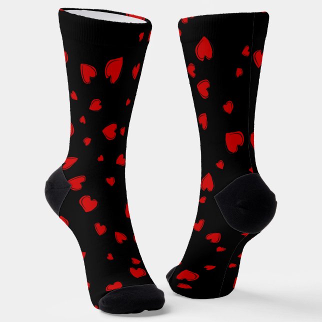 Rote Herzen auf Schwarz Socken (Gewinkelt)