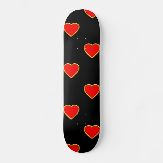 Rote Herzen auf schwarzem Hintergrund Skateboard (Vorderseite)