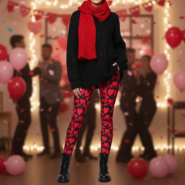 Rote Herzen auf schwarzem Valentin Leggings (Von Creator hochgeladen)