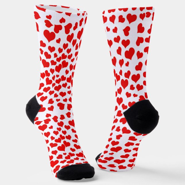 Rote Herzen auf Weiß Socken (Gewinkelt)