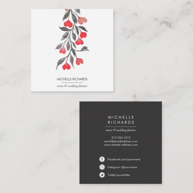 Rote Herzen | Berufliche Social Media Icons Quadratische Visitenkarte (Vorne/Hinten)