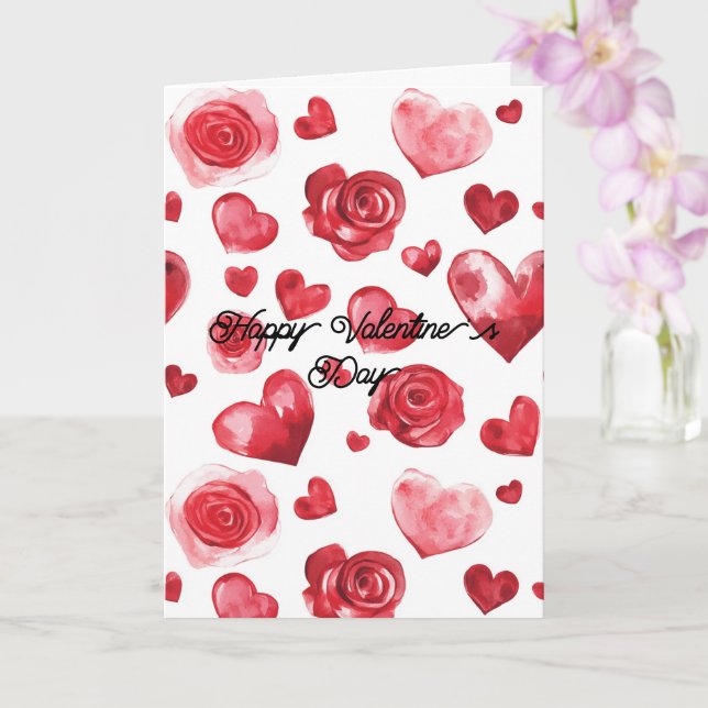 Rote Herzen Blumen Valentinstag Karte (Orchidee)