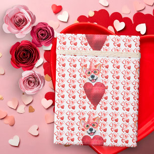 Rote Herzen Corgi Hundeliebhaber Valentinstag Geschenkpapier